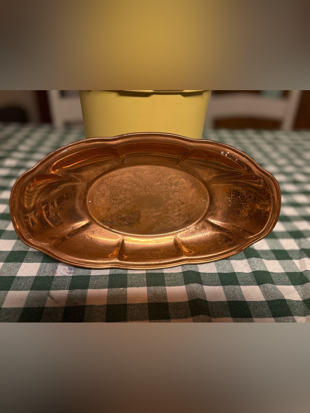 Vintage Copper Serving Tray - Oval Decorative Platter
